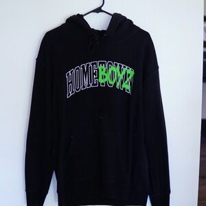 Black Hoodie with Green and White Lettering
